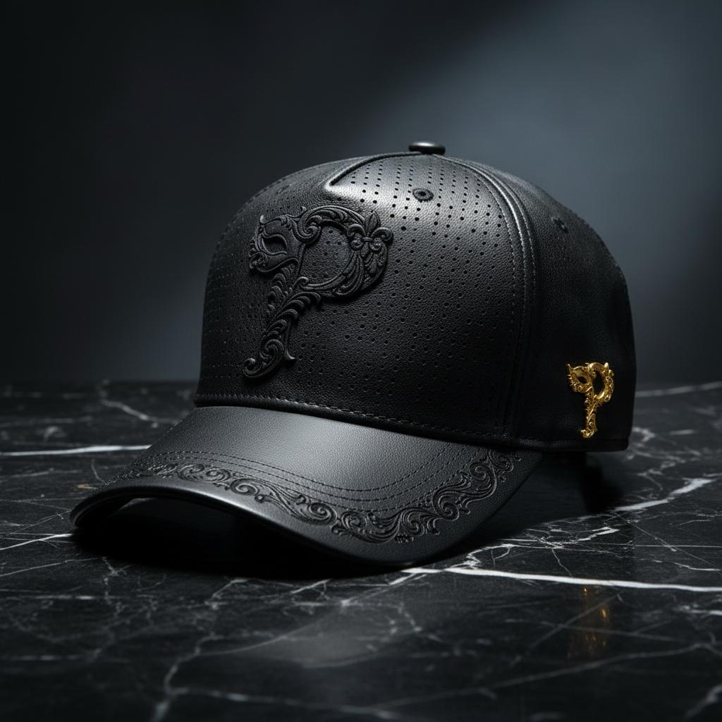 Black Embossed P Cap