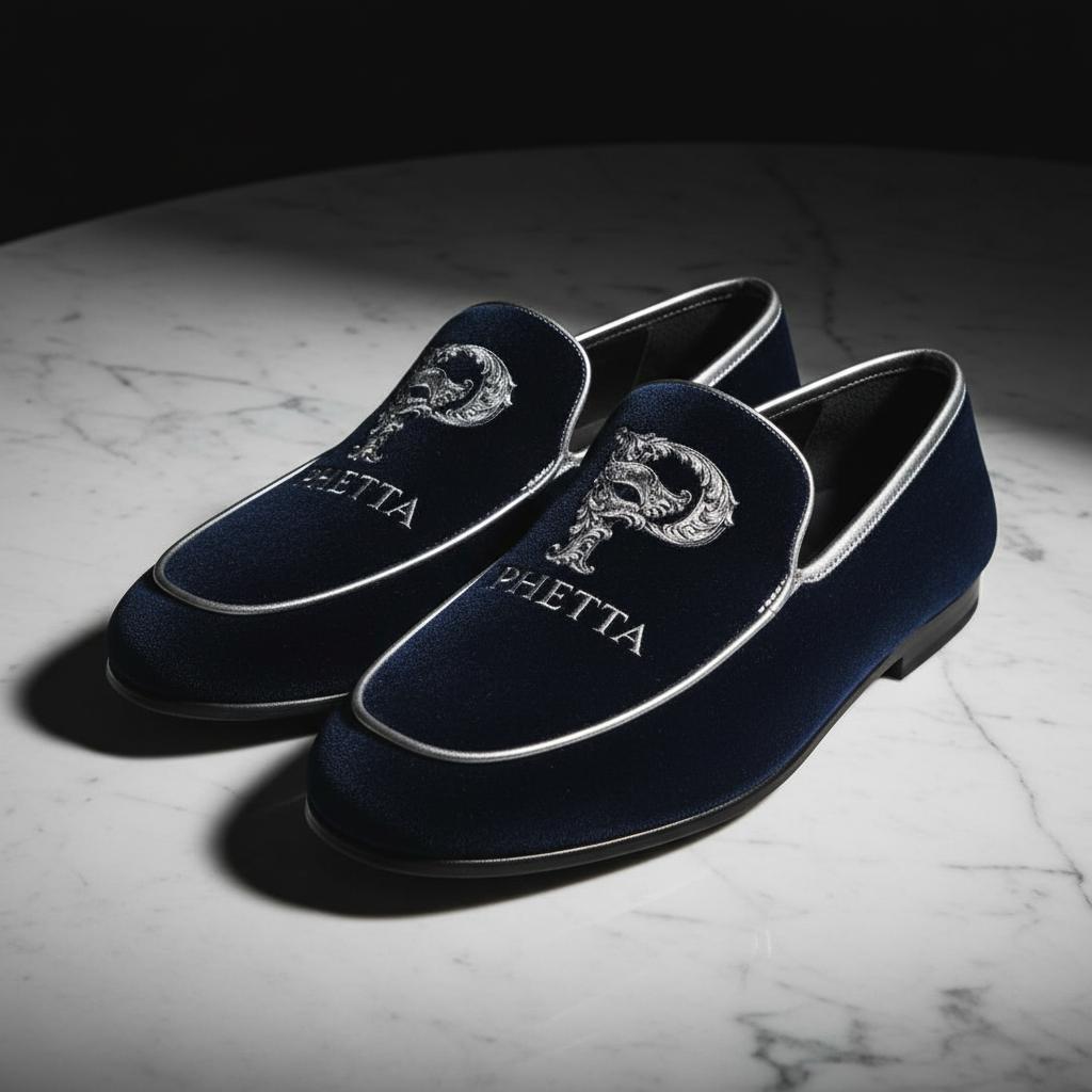 Navy Velvet Loafers